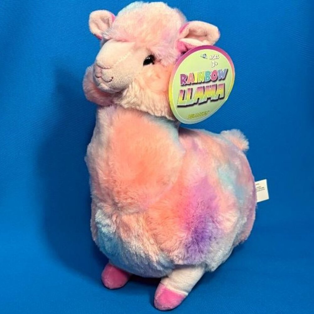 NWT NEW ~ ADORABLE ALPACA / LLAMA RAINBOW TIE DYE PLUSH STUFFED ANIMAL KELLY TOY